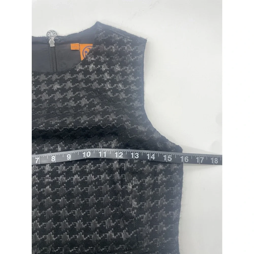 Tory Burch Black Metallic Dress Sz 4 Houndstooth Pockets‎ Preppy Goth Party